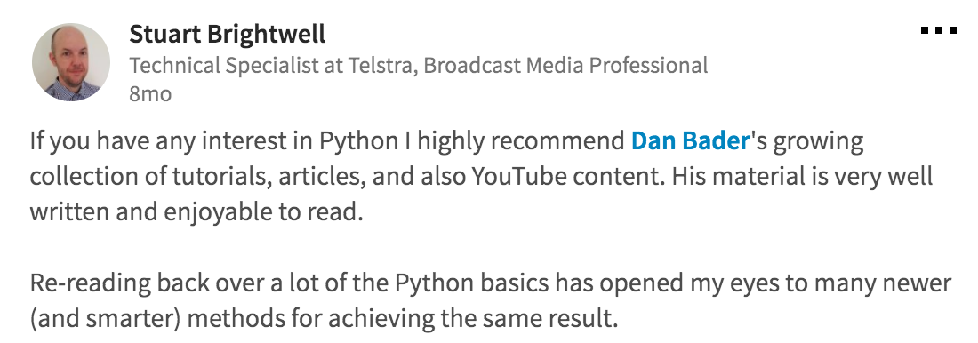 Thanks Stuart! Testimonial